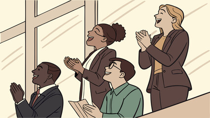 Diverse Group of People Clapping and Cheering at an Event.