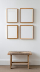 Light Wood Framed Gallery Arrangement on Transparent Background