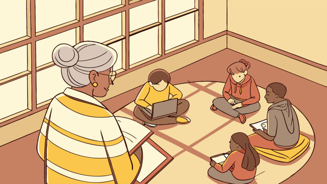 Diverse Students Learning Together with Teacher in Classroom Illustration.