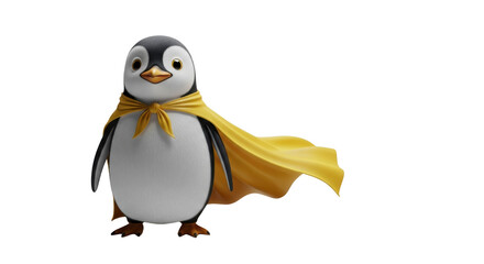 Adorable Superhero Penguin in Yellow Cape