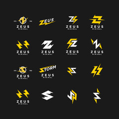 Zeus Logos with Lightning Bolt Icons Design