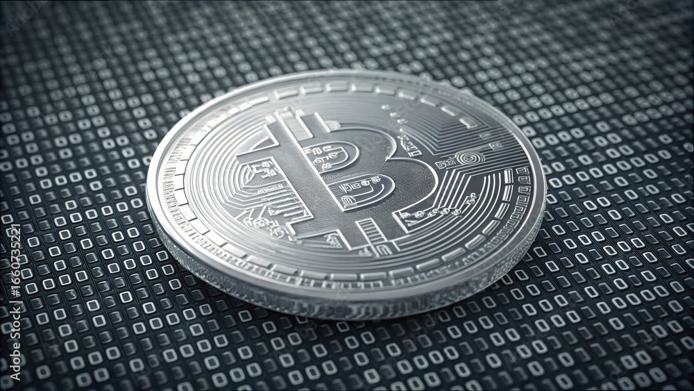 Poster detailed coin design with transparent background and binary code