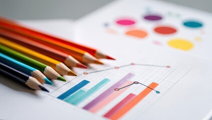 Colored pencils & chart paper, showing growth & analysis. Data visualization concepts