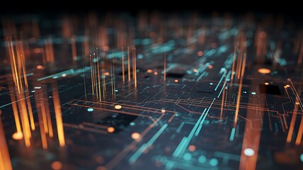 Futuristic digital abstract background with blurring lights and grids for technology and innovation concepts