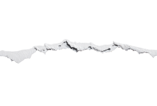 Ripped white paper strip.  A horizontal, ragged tear in a sheet of white paper, showing texture of the tear edges