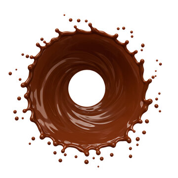 3D Illustration of Circular Chocolate Splash in Glossy Motion Representing Sweet Dessert or Cocoa Drink, Isolated on a Transparent Background, PNG, Cutout