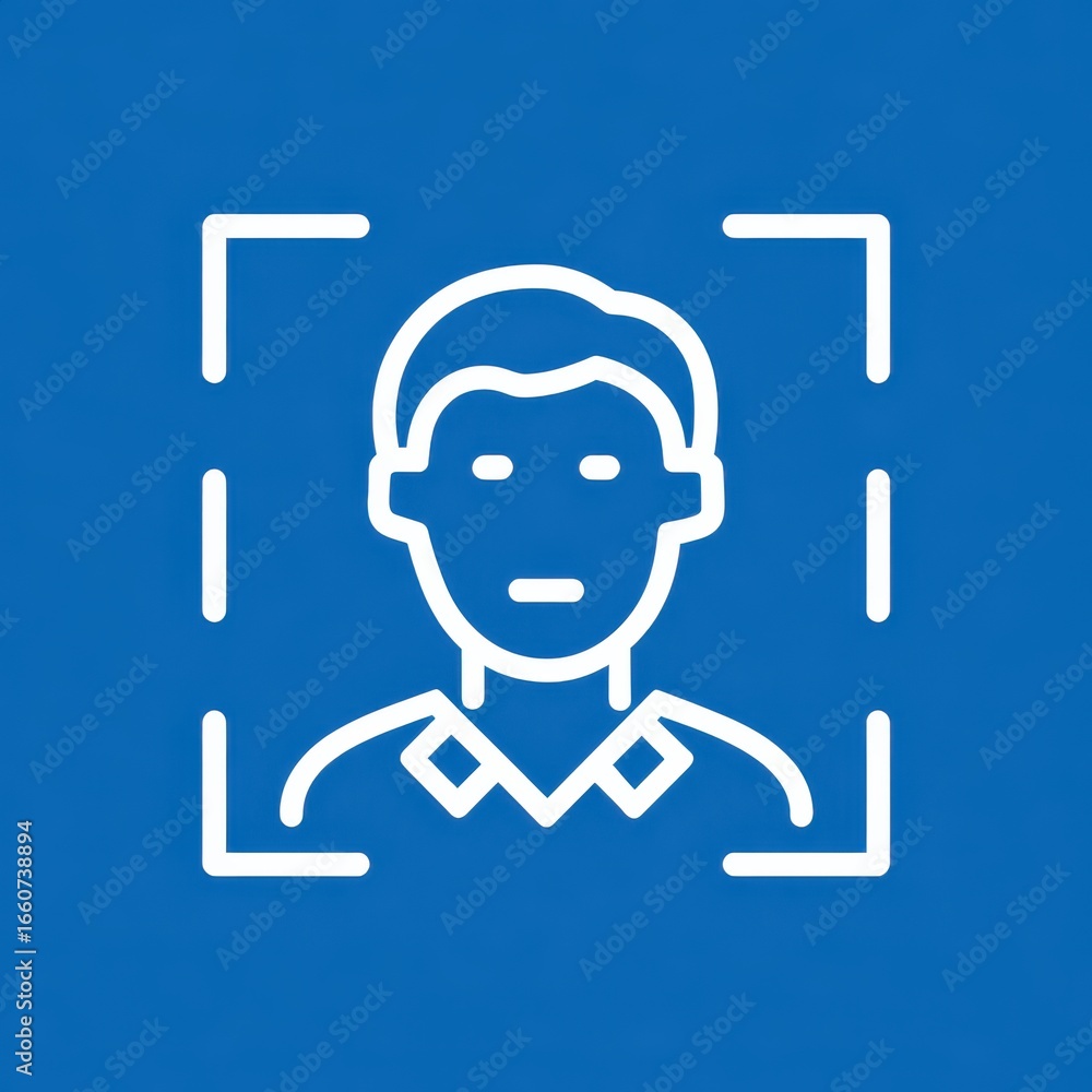 Poster minimalist and abstract avatar icon with simple outline design against a solid blue background repre