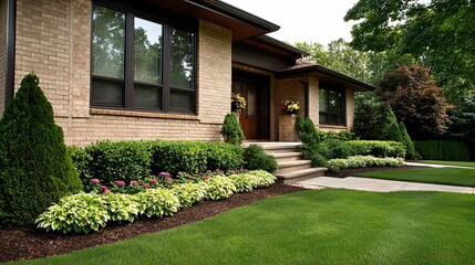 Fototapeta premium Suburban home powered by geothermal heating and cooling, natural landscape, renewable energy lifestyle