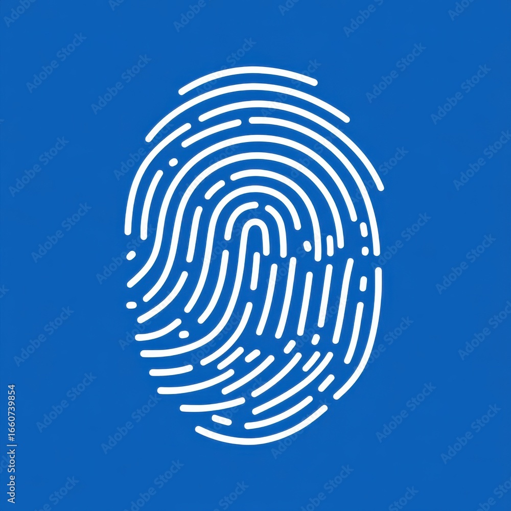 Aufkleber minimalist blue and white fingerprint icon representing biometric identification authentication and 