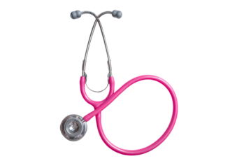 Pink medical stethoscope against a black background