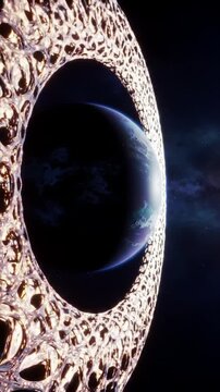 Silver Ring Encircling Planet in Dark Space