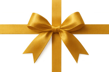 Golden decorative bow featuring satin ribbon, presenting elegant accent for packaging, greeting cards, festive design elements