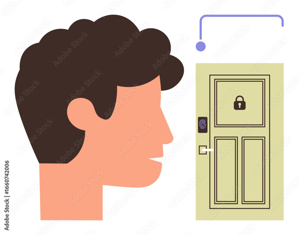 Aufkleber profile of a person facing a door equipped with a biometric lock and face recognition sensor. ideal 