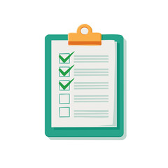 Checklist on clipboard with check marks and check boxes representing completed tasks and pending items for organization