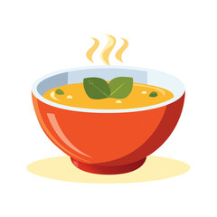 Steaming bowl of orange soup with basil garnish, healthy vegetable broth, comfort food, warm meal