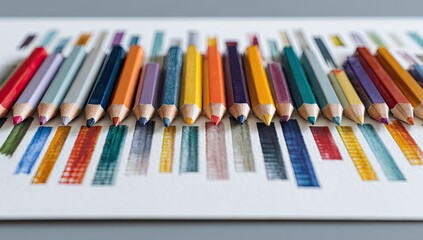 Fototapeta premium Colorful pencils aligned, showing strokes of color below