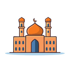 Stylized Islamic Mosque Illustration with Orange Dome and Twin Minarets