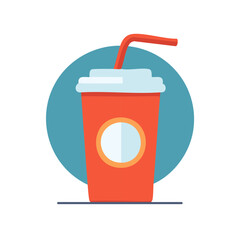 Red Soda Cup Illustration with Straw Against Teal Backdrop Minimalist Beverage Refreshment Flat Design for Drink Concepts