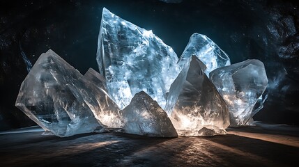Illuminated Ice Crystals in a Dark Cave
