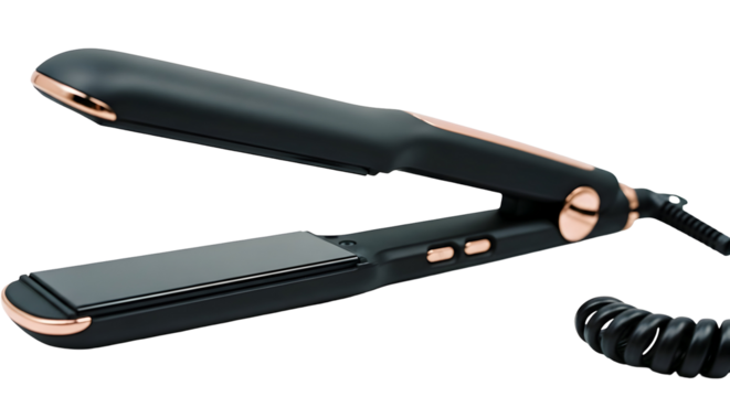 Sleek Hair Styling Tool Ceramic Flat Iron with Rose Gold Accents, Perfect for Hair Care