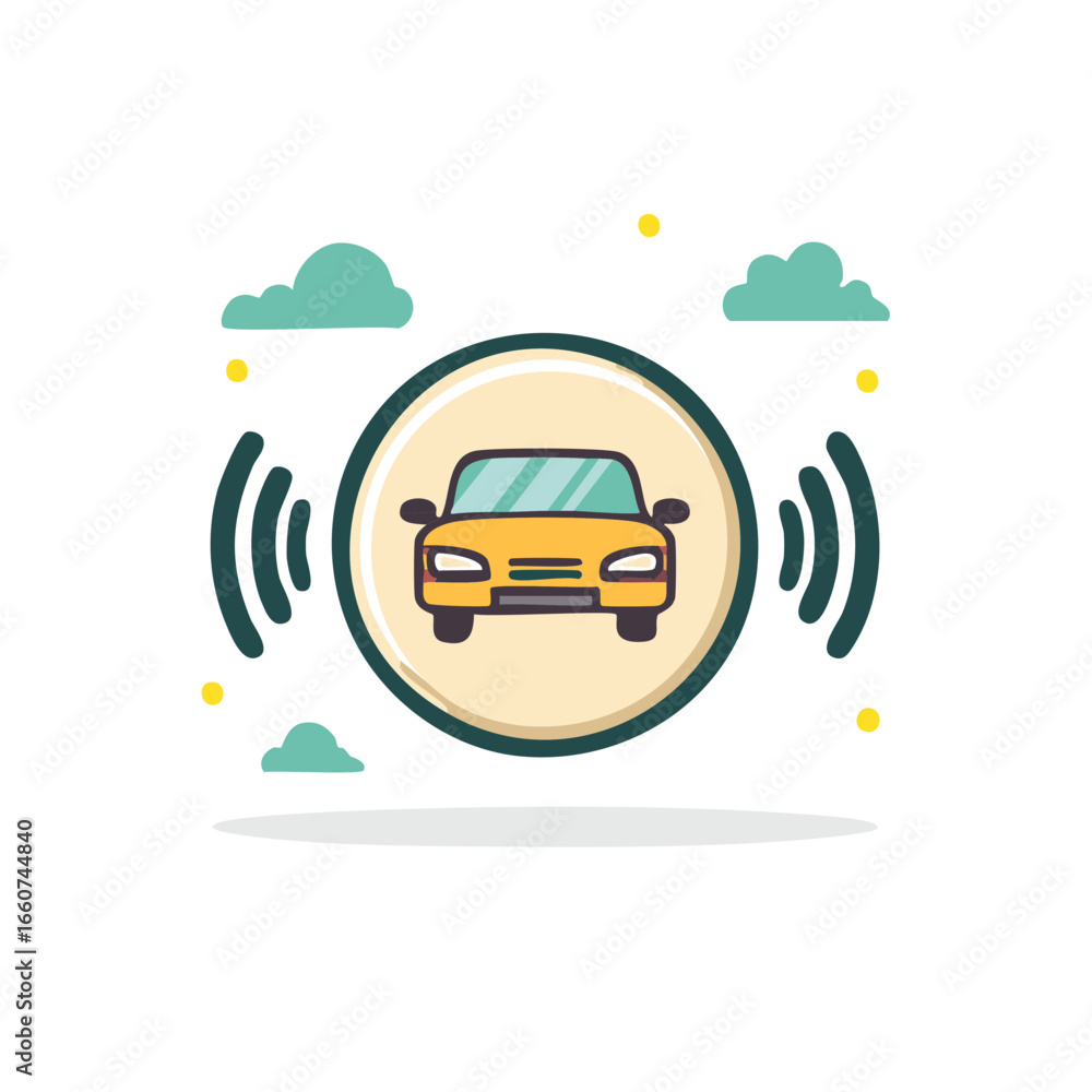Aufkleber connected car icon with signal waves - modern vehicle technology and cloud integration in an abstrac
