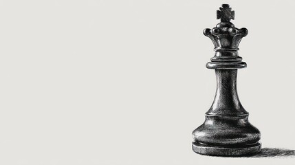Detailed charcoal drawing of a King chess piece, stark contrast