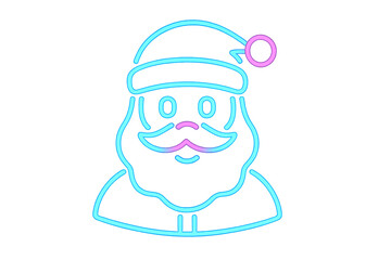 A glowing neon santa claus with a blue outline and pink accents on a solid black background image design on transparent background