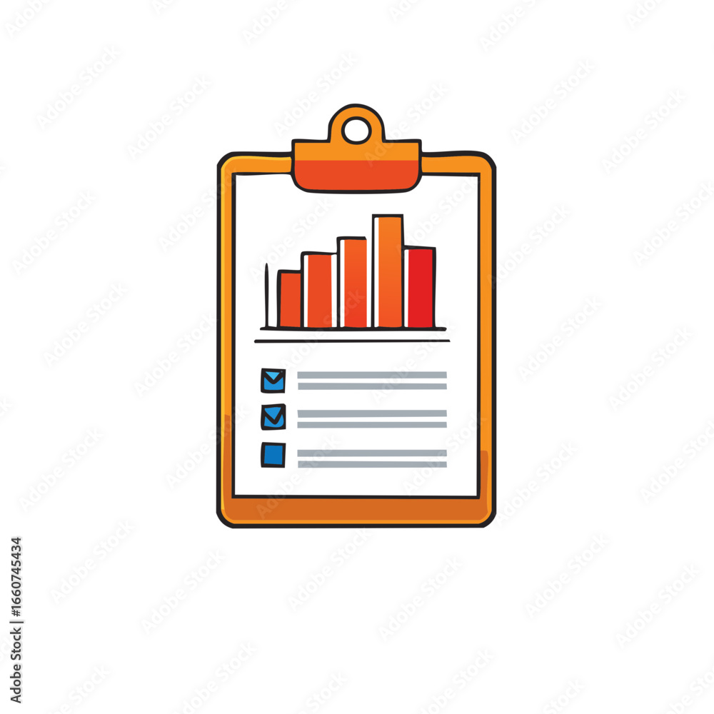 Poster clipboard with bar graph and checkmarks showing business growth or progress