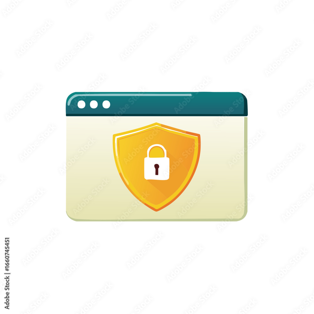 Poster web browser window displaying security shield and padlock for data protection