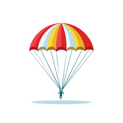 Skydiver Descent with Colorful Parachute, Illustration of Skydiving with Person Landing Safely, Airborne Activity with Canopy and Minimalist Design