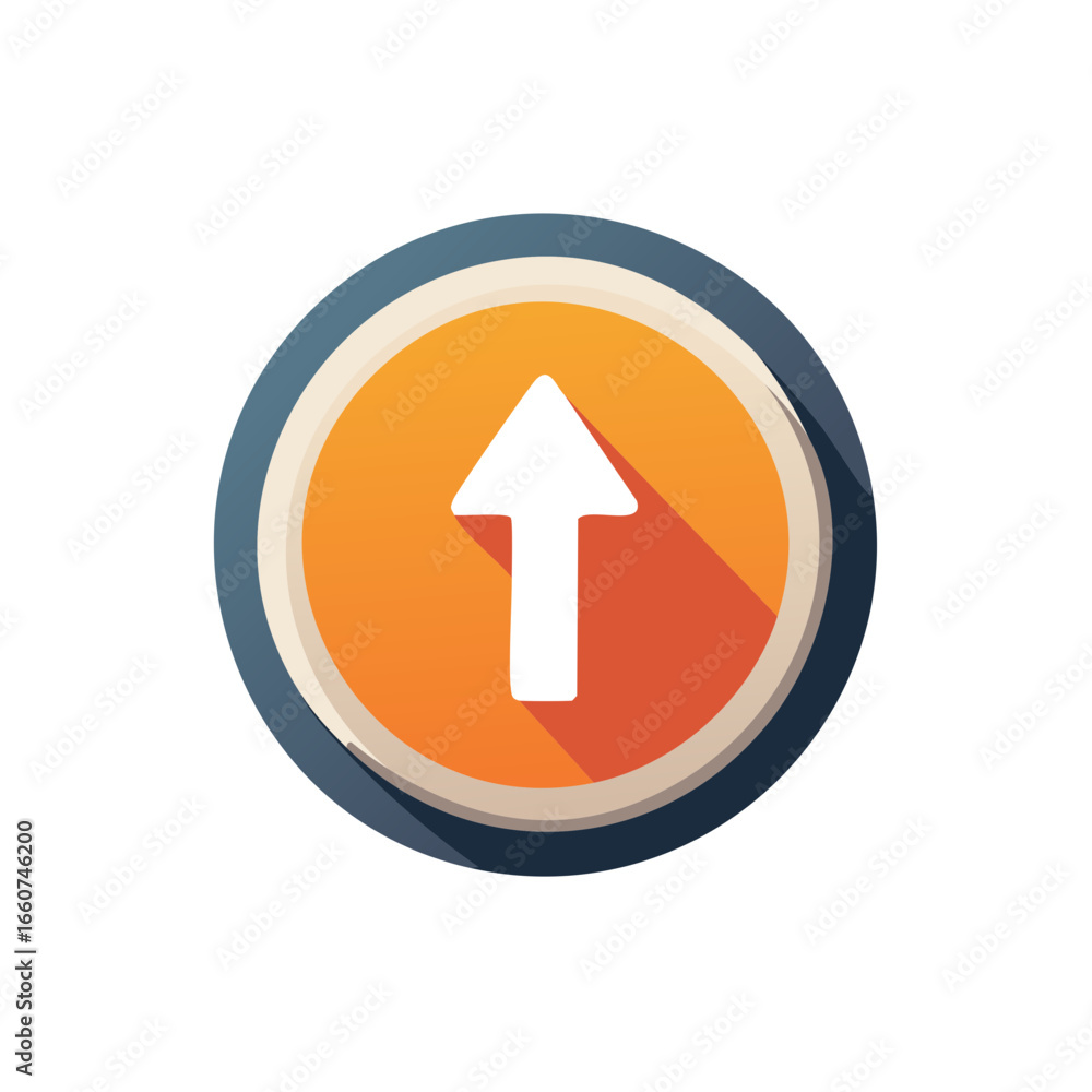 Poster Upward Direction Arrow Symbol in Orange Circle Button for Navigation and User Interface Design