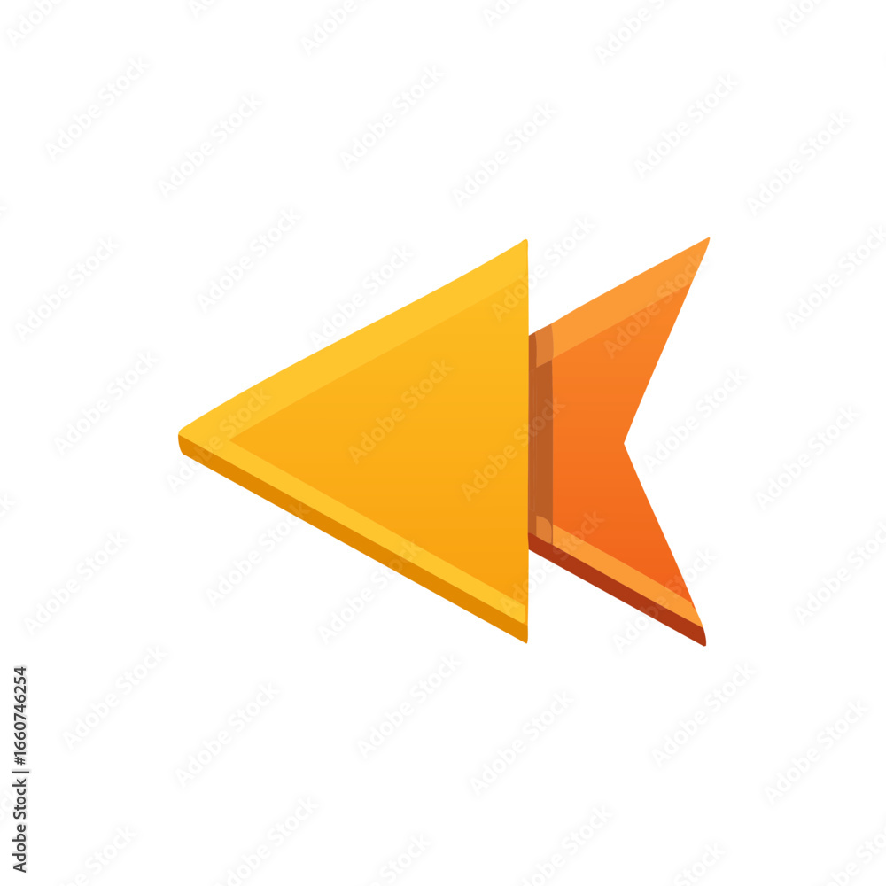 Poster reversing two arrows pointing left sign icon, yellow and orange triangular shapes, directional indic