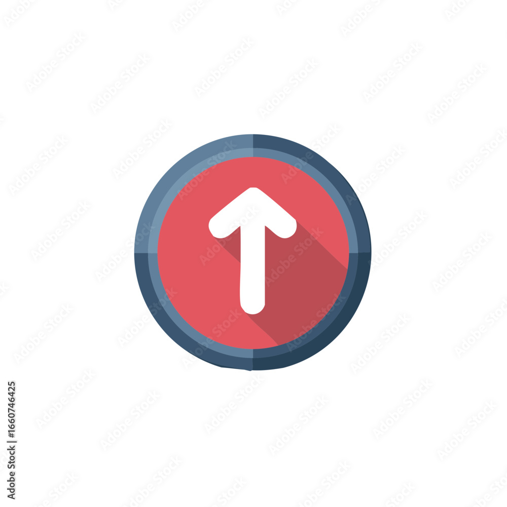 Poster circle icon with a white arrow pointing upwards for user interface design