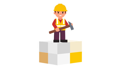 Naklejka premium Construction Worker on Cubes A Conceptual Illustration of Building and Growth
