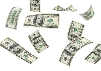 Scattered us dollar bills isolated on a transparent background