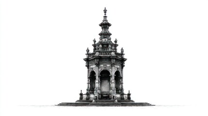 Obraz premium Ornate, stone monument with arches and detailed top against white backdrop