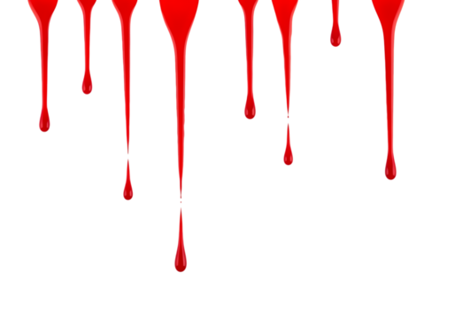 Red liquid drops dripping isolated on transparent background