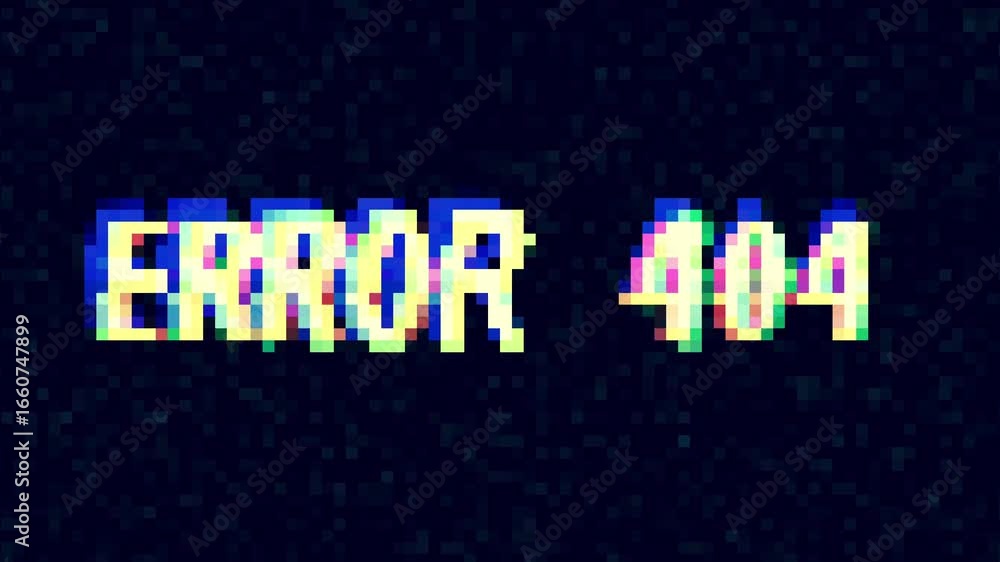 Poster error 404 message animation with distortions and glitch effects
