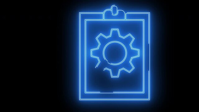 gear icon and document board icon with neon effect
