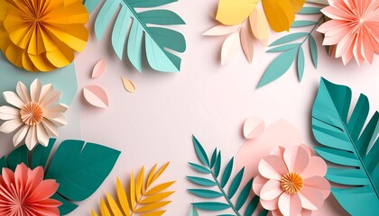 Paper Flowers Tropical Summer Frame.