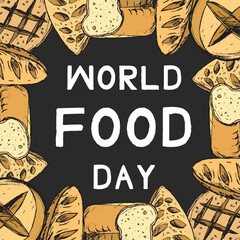 World food day animation with illustrations of bread variants