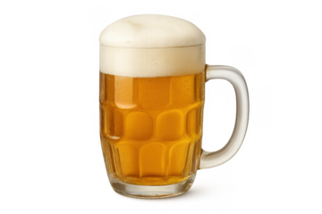 Refreshing mug of beer with foam on transparent background