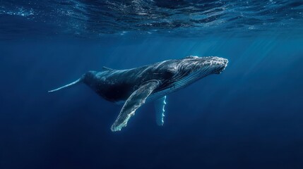 Fototapeta premium Majestic humpback whale glides underwater