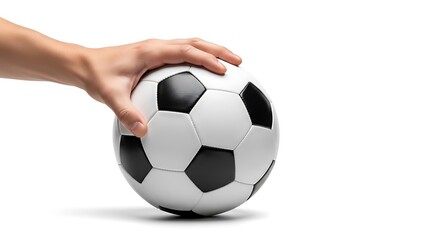 Fototapeta premium Hand Gently Touching a Traditional Black and White Soccer Ball