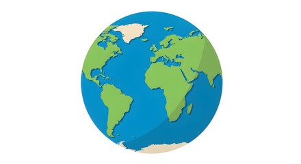 Fototapeta premium Colorful Globe Illustration Showing Earth with Green Continents and Blue Oceans on White Background