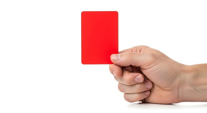 Hand Holding a Vibrant Red Card, Symbolizing Warning or Penalty - Powered by Adobe