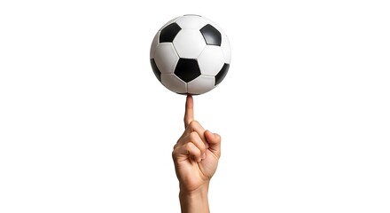 Fototapeta premium Person Skillfully Balancing a Classic Soccer Ball on One Finger