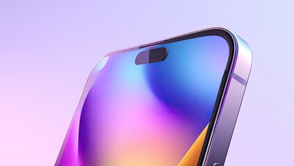 Futuristic smartphone design featuring dynamic island, colorful display, glossy edge