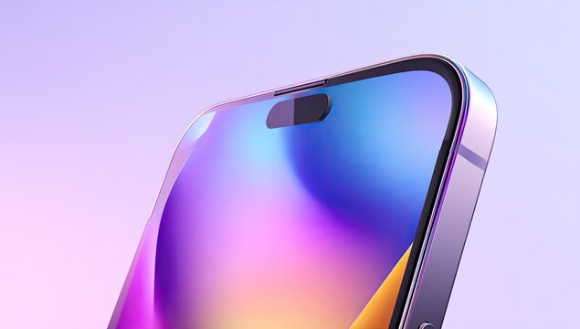 Futuristic smartphone design featuring dynamic island, colorful display, glossy edge