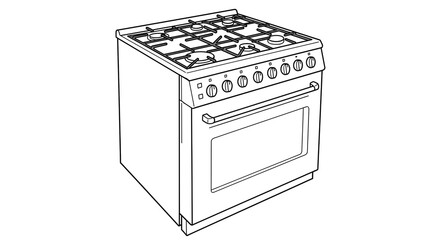 Simple Black and White Line Drawing of a Kitchen Stove with Oven